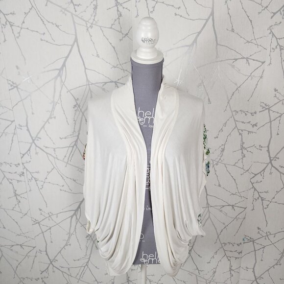 Lenny Niemeyer White Tropical Leaf Print Drape Open Beach Cover Cardigan - Picture 2 of 5